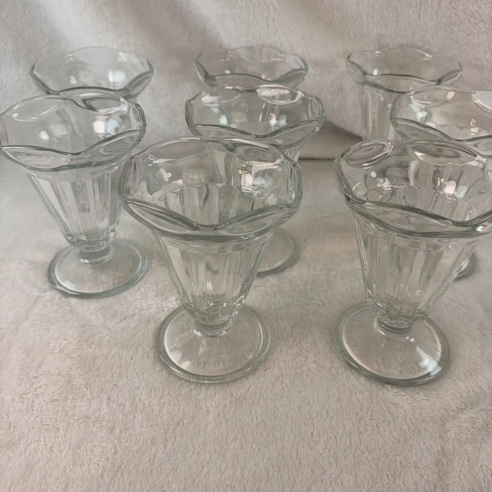 Vtg Kig Indonesia Tulip Soda Fountain Bowls Retro Pedestal Parfait Cups Set Of 8